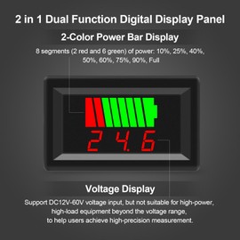 Exqutoo 2Pack DC 12V, 24V, 36V, 48V, 60V Battery Indicator Voltage Meter 2 in 1 Battery Capacity & Voltage Monitor Red Display Battery Voltage Reader