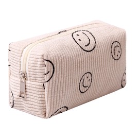 Gardsell Cute Makeup Bag for Purse Corduroy Portable Zipper Make Up Pouch Small Cosmetic Case for Travel Accessories (beige)