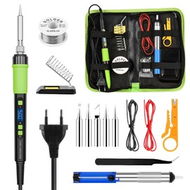 YEEHONEC Soldering Iron Set 90 W LCD Adjustable Temperature 180-500 °C with 5 Soldering Iron Tips, 50 g Soldering Wire, Desoldering Pump, Soldering Iron Holder and Sleep Function Electronic Repair