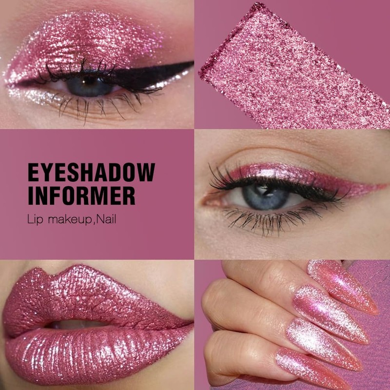 DE'LANCI Pink Glitter Eyeshadow, Pink Shimmer Eyeshadow Highly Pigmented Make-up,High