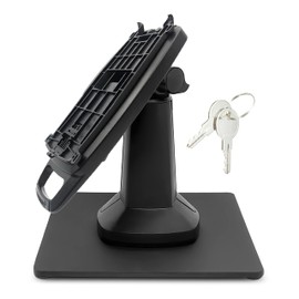 ENS Tailwind Verifone V200/V400 7" Latch and Key Lock Flexipole Plus Pole Mount Terminal Stand with Square Freestanding Mobility Base Plate, Black