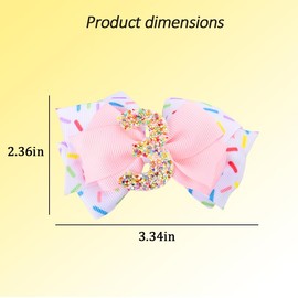 3rd Birthday Decorations Hair Bows for Girls Daughter Granddaughter 3 Year Old Birthday Bow Hair Clips Ice Cream Hair Accessories for Baby Girl 3rd Birthday Outfit Girl Hair Barrettes