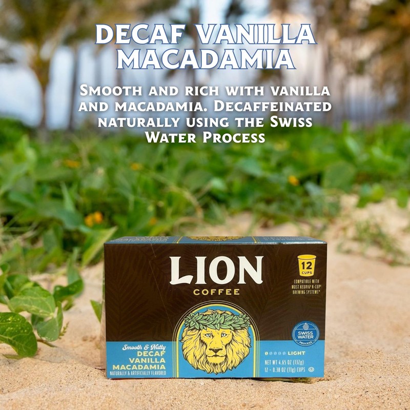 Lion Coffee Swiss Water DECAF Vanilla Macadamia Medium Roast Coffee
