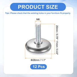 uxcell 12Pcs M6 Thread Furniture Feet Levelers, 28x20mm Adjustable Leveling Table Feet, Screw on Furniture Glide Leveling for Chair Stool Legs, White