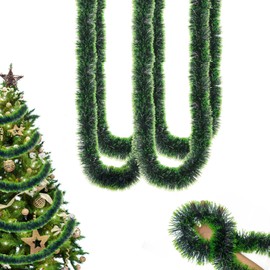 TATAFUN Christmas Tinsel Garland 10M, Christmas Shiny Tinsel Garland for Christmas Party Decorations, Christmas Tree, Indoor and Outdoor (Gradient green color)