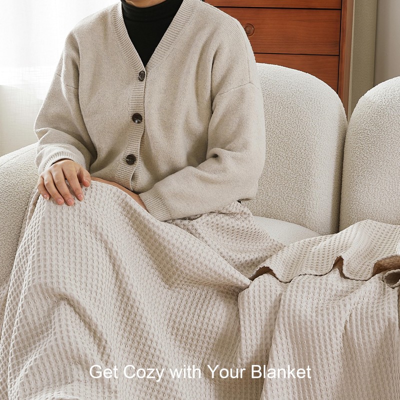 100% Egyptian Cotton Waffle Weave Blanket Full Size for Bed,