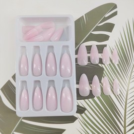 Light Pink Press on Nails Almond Medium Long Length Full Cover Acrylic Nails Artificial Pink Fake Nails Daily Wear Simple Stick on false Nails for Women Girls 24 Pcs