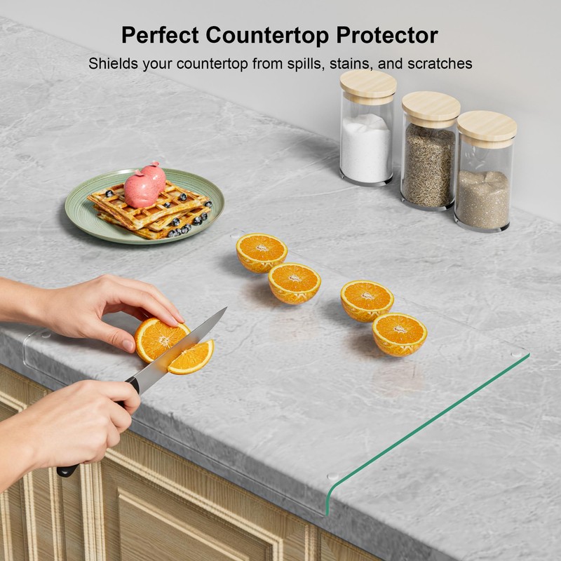 Tempered Glass Cutting Board with Lips, Clear Cutting Board, Easy