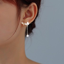 Atentuyi Crawler Enamel Flower Earrings Gold Butterfly Stud Earrings Leaf Crystal Wedding Earrings Chain Drop Earrings Pearl Dangle Earrings CZ Ear Climber Earrings Women Girls, Crystal