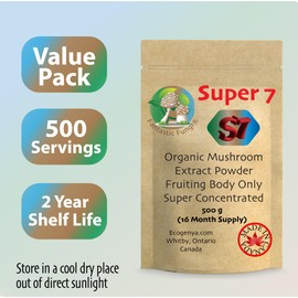 Super 7 mushroom extract powder - Fantastic Fungi® -500 grams-Lion's Mane, Reishi, Turkey Tail, Cordyceps, Shiitake, Chaga and Maitake (500 Grams)