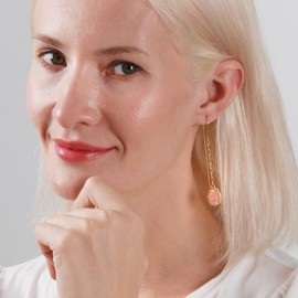 Dangle Earrings for Women Trendy Light Pink Earrings for Women, Simulated Rose Quartz Blush Pink Drop Threader, Boho Formal Bridesmaid Jewelry with Long Hanging Chain and Dangling Simulated Druzy