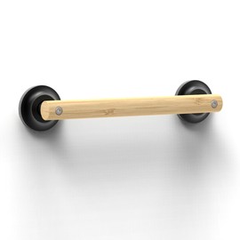 AquaChase Natural Bamboo Grab Bar for Bathroom & Toilet, ADA Compliant Balance Assist Handrail for Handicap and Seniors, 12in Matte Black