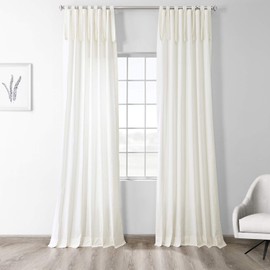 HPD Half Price Drapes PRCT-S01B-84-TT Solid Cotton Tie-Top Curtain (1 Panel), 50 X 84, Fresh Popcorn