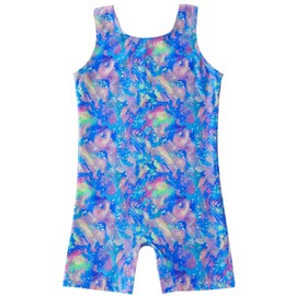 UMELOK Girls Gymnastics Leotards One Piece Shorts Sleeveless Biketards Kids Dance Outfit Blue foam，4-5T
