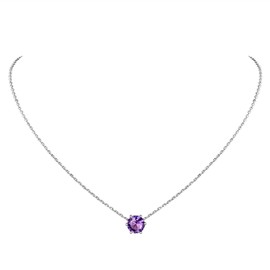 February Birthstone Necklace Small, Round Amethyst Pendant, Womens Necklaces, 925 Sterling Silver Dainty Birthstone Pendant Necklace for Women