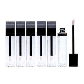 6PCS 7ML Clear Empty Square Lip Gloss Tubes with Black Wand and Rubber Stopper Plastic Lip Balm Containers Lipstick Tube Sample Packing Bottles DIY Lipgloss Kit
