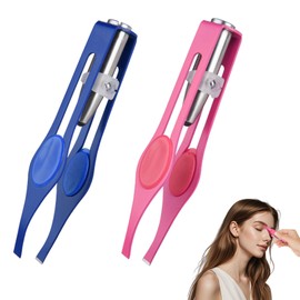 2Pcs Tweezers with Light,Tweezers for Facial Hair Women & Man,Stainless Steel Eyebrow Tweezer Women,Light Up Tweezer with LED Light Precision Eyebrow Eyelash Hair Removal(Pink+Blue)