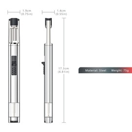 Jet Flame Lighter, Refillable 6.7 Inch Long Reach Candle Lighter Silver (Butane Gas Not Included)