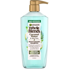Garnier Whole Blends Refrescante agua de coco y extractos de aloe vera Champú hidratante sin peso para cabello normal, sin parabenos ni silicona, 28 fl. onz.