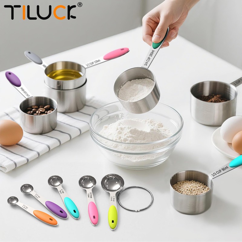 TILUCK Measuring Cups and Spoons Set, Stainless Steel, Kitchen Utensils