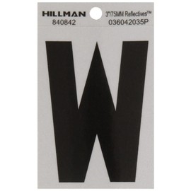 Hillman 840842 3" Black and Silver Reflective Poly-Film Adhesive Letter W