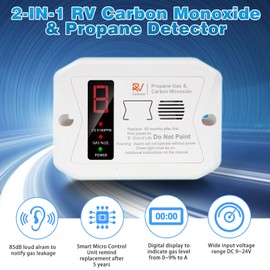 RV Carbon Monoxide and Propane Detectors, Zkmiles Camper LP/CO Gas Alarm, 12V DC, 85dB Alarm, Digital Display, Surface/Flush Mount, 5-Year Lifespan,White