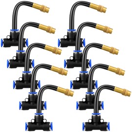 Zonon 10 Pcs Brass Misting Nozzles Tee with 4" Built in Hose for 0.32"/8 mm Tubing 360 Degree Rotation Adjustable Water Mister Nozzle Thread Sprayer Misting Part Accessories for Patio Outdoor Cooling