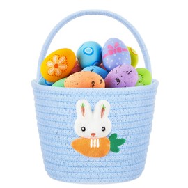 Domensi 1 Pcs Empty Easter Basket for Eggs Hunt Small Bunny Basket with Handle Soft Cotton Rope Woven Gifts for Candy Easter Days Decoration Party Holidays (Blue)