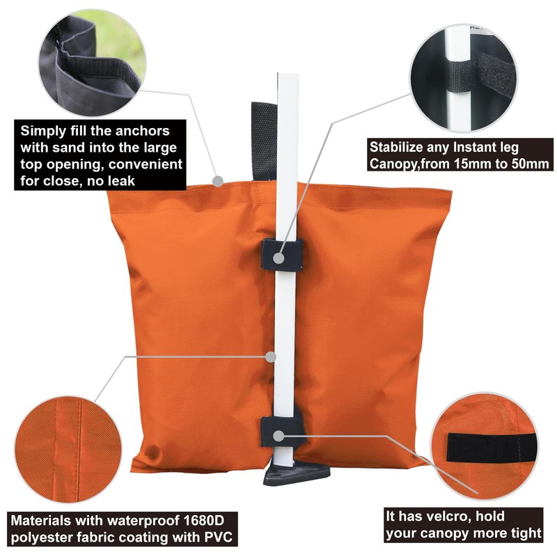 ABCCANOPY Canopy Weights 112 LBS Tent Sand Bags,4pcs-Pack (Orange)
