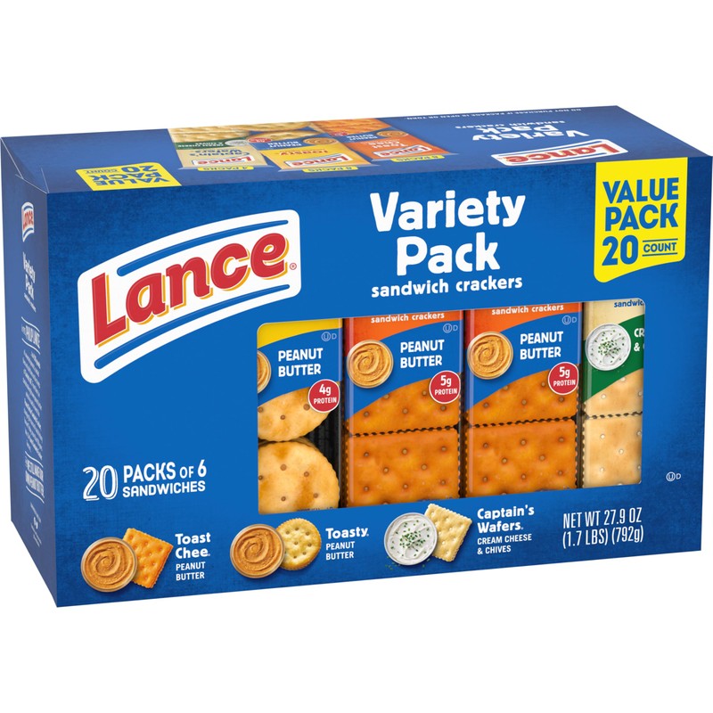 Lance Sandwich Crackers, Variety Pack, 3 Flavors, 20 Individually Wrapped