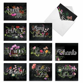 The Best Card Company - 10 Thank You Assortment Note Cards w/Envelopes, Assorted Set of Appreciation Cards 4 x 5.12 inch - Chalk and Roses AM2358FTG-B1x10