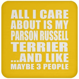 Designsify Gifts, All I Care About is My Parson Russell Terrier, Drink Coaster Yellow Mat Non-Slip Cork Back, for Birthday Anniversary Mom Dad Parents Fathers Mothers Day Party, to Men Women Him Her