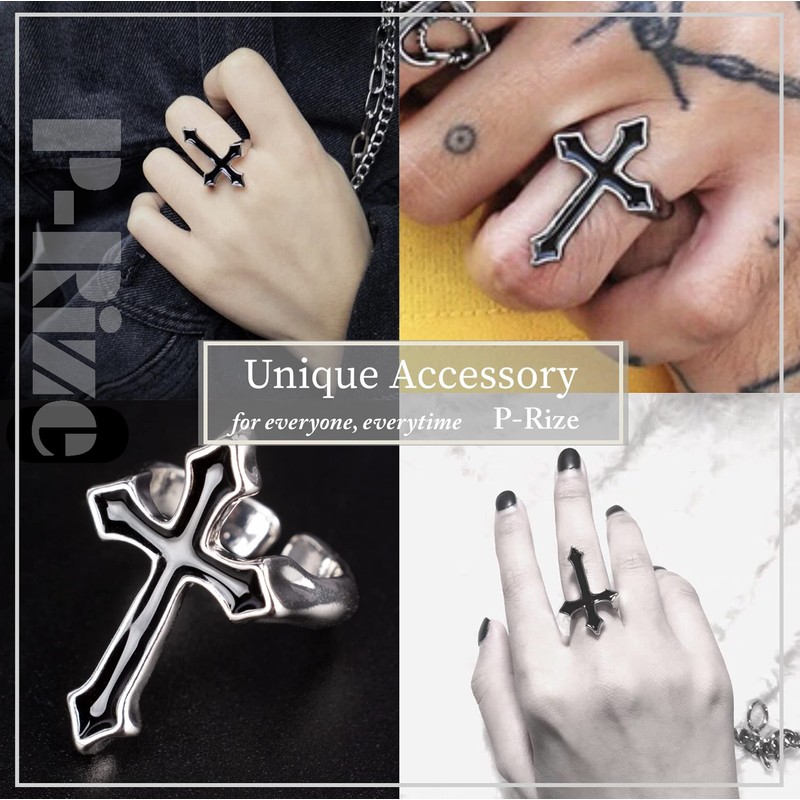 P-Rize Ring, Cross, Black, Crosses, Men's, Women's, Punk, One Size
