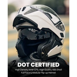 ILM Motorcycle Dual Visor Modular Flip up Full Face Helmet with LED Tail Light and Sun Visor DOT Model 906L(White,Large)