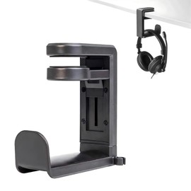 LZZEM Under Desk Headphone Stand Holder 360° Adjustable Rotating Arm Clamp Mount Universal Adjustable Gaming Headset Stand Built in Cable Storage for Home Study Desk