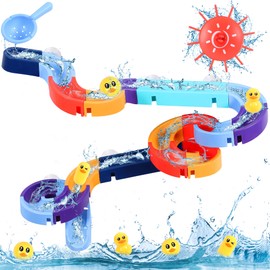 Bath Toys, 39PCS Toddler Bath Track Game Shower Water Duck Slide Bath Toy Wall Track DIY Educational Watermill Bathtub Toys for 3 4 5 6 Year Olds Boys Girls