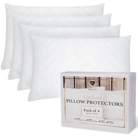 Erketu Pillow Protectors 4 Pack Quilted Zipped (75x50 cm) Breathable & Soft Cushion Protectors - Hypoallergenic & Anti-Bacterial Microfiber Pillow Case Protector to Repel Dust Mite & Bugs, White