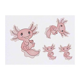 4 x 'Cute Axolotl' Temporary Tattoos - Water Resistant, Skin-Safe, Non-Toxic Transfers, Mixed Sizes (TO00040517)