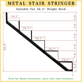 3 Packs Metal Stair Step Stringers, 5 Step Steel Riser Stringer for 42.4inch Height Deck(Polished Black)