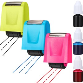 Sherr 3 Pcs Dashed Handwriting Lines Stamps with Pink Blue Green Inks Refill Practice Stamps Roller Self Inking Handwriting Rolling Tool for Teachers Parents Students Classroom School Office Supplies