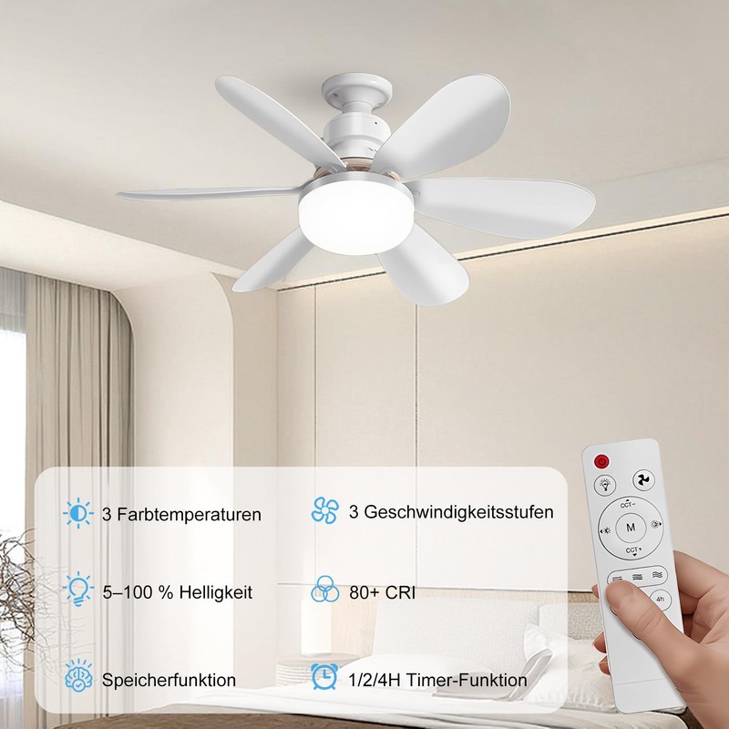DBFAIRY Ceiling Fan with Lighting, Ceiling Fan with Dimmable Light