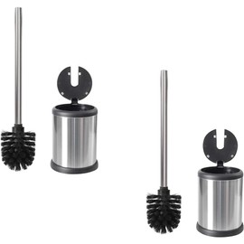 Timotech Escobilla de Inodoro de Acero Inoxidable con Tapa, Cepillo de Limpieza para Baño, Limpiador de Inodoros, Cepillo de Inodoro, Decoración de Baño (1, Negro) (2 Piezas, Plateado)