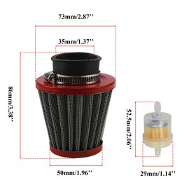35mm Motorcycle Air Filter fit for Atv Quad Scooter Moped Dirt Pit Bike 50cc 70cc 90cc 110cc 125cc Coolster Tao Tao Sunl Apollo Roketa X-pro Kymco Vitacci Red 2Pcs