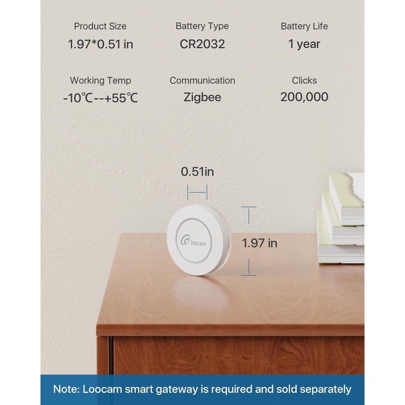 Loocam Smart Button, Zigbee Connection, Wireless Mini Zigbee Button Versatile