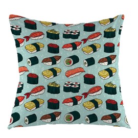 oFloral Sushi Decorative Throw Pillow Case Japanese Food Square Cushion Covers for Couch Sofa Home Bedroom Living Room 18 x 18 Inch Green