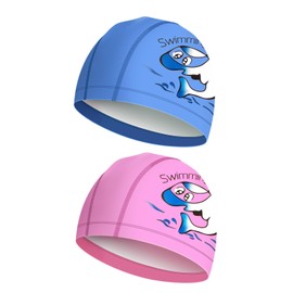 Kids Swim Caps, PU Swimming Caps for Kids, Swimming Hat for Girls Boys (2PCS, Blue Pink)