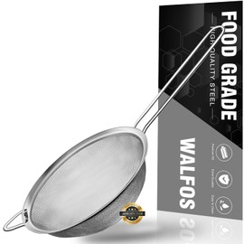 Walfos 4.7 Inch Fine Mesh Strainer, Premium Stainless Steel Colanders and Sifters, with Reinforced Frame and Sturdy Handle, Perfect for Sift, Strain, Drain and Rinse Vegetables, Pastas and Tea