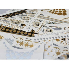 50 pieces Grab Bag metallic flashy body jewelry temporary tattoos gold silver R-5510