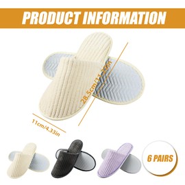 PRITOK Guest slippers, hotel slippers, terry slippers, slippers with closed, 6 pairs, washable, non-slip, coral fleece, toes, universal size, 28.5 x 11 cm, for hotel, travel, home, guest use, Beige,