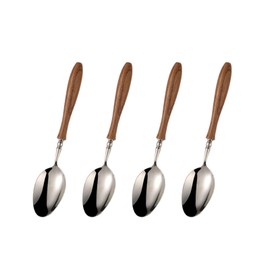 Teaspoons Set of 4, 5.9 Inch Stainless Steel Dessert Spoon with Wood Handle, Small Spoons Cutlery for Dessert/Coffee/Tea, Espresso Spoons Use for Home Party Restaurant, Kitchen Accessories
